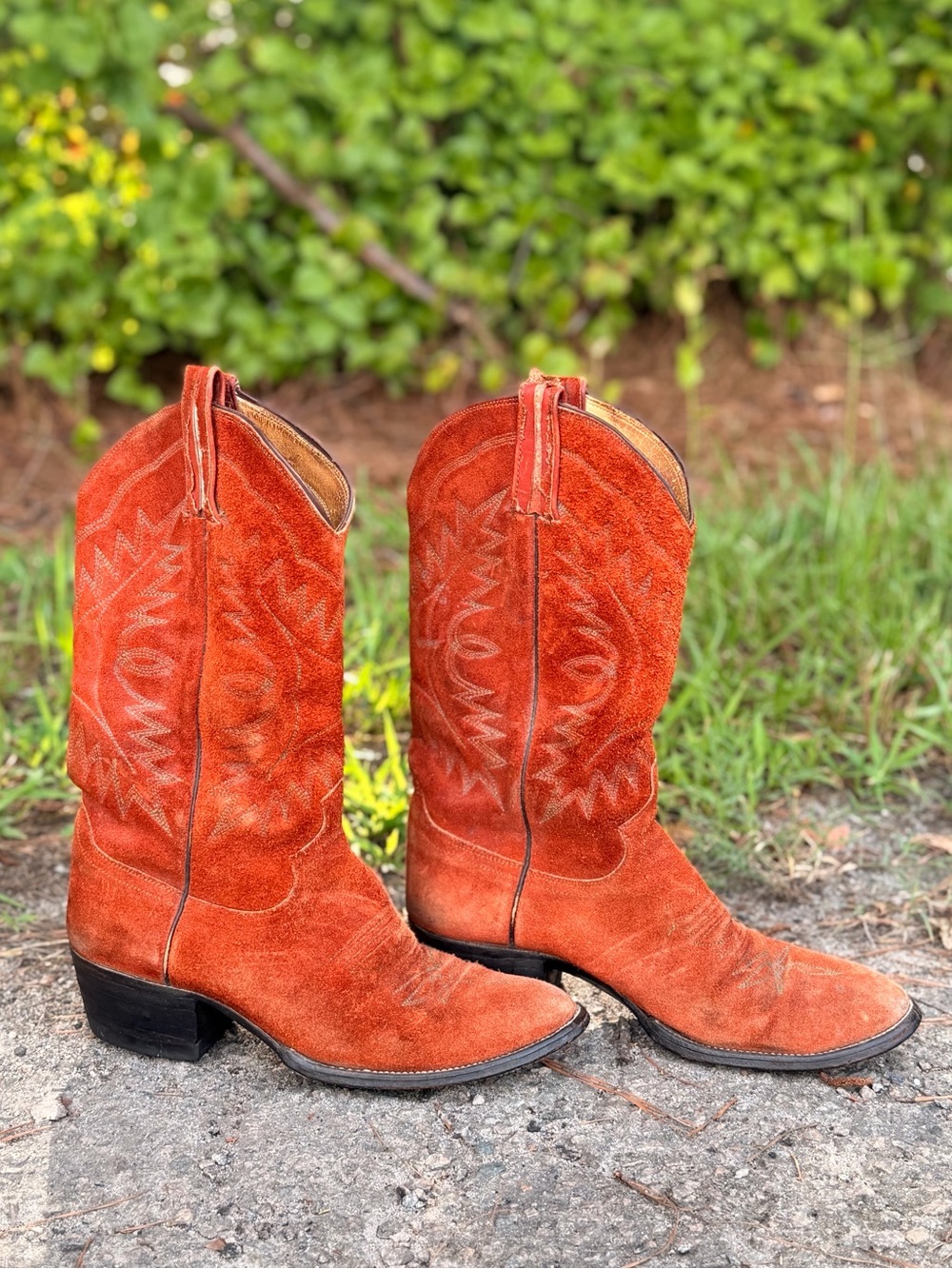 Vintage 1980s Justin Suede Roper Boots Women’s 8B Rust Orange